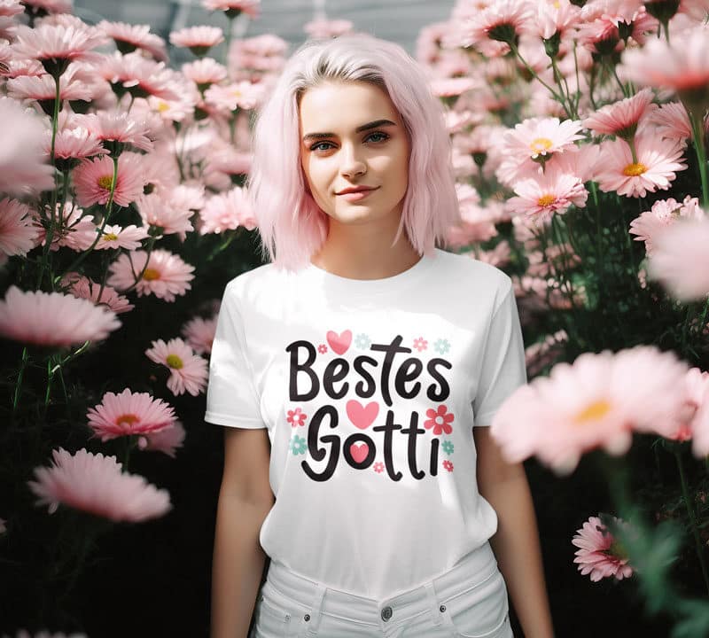 Geschenke für Gotti: Bestes Gotti T-Shirt Blumen Weiss